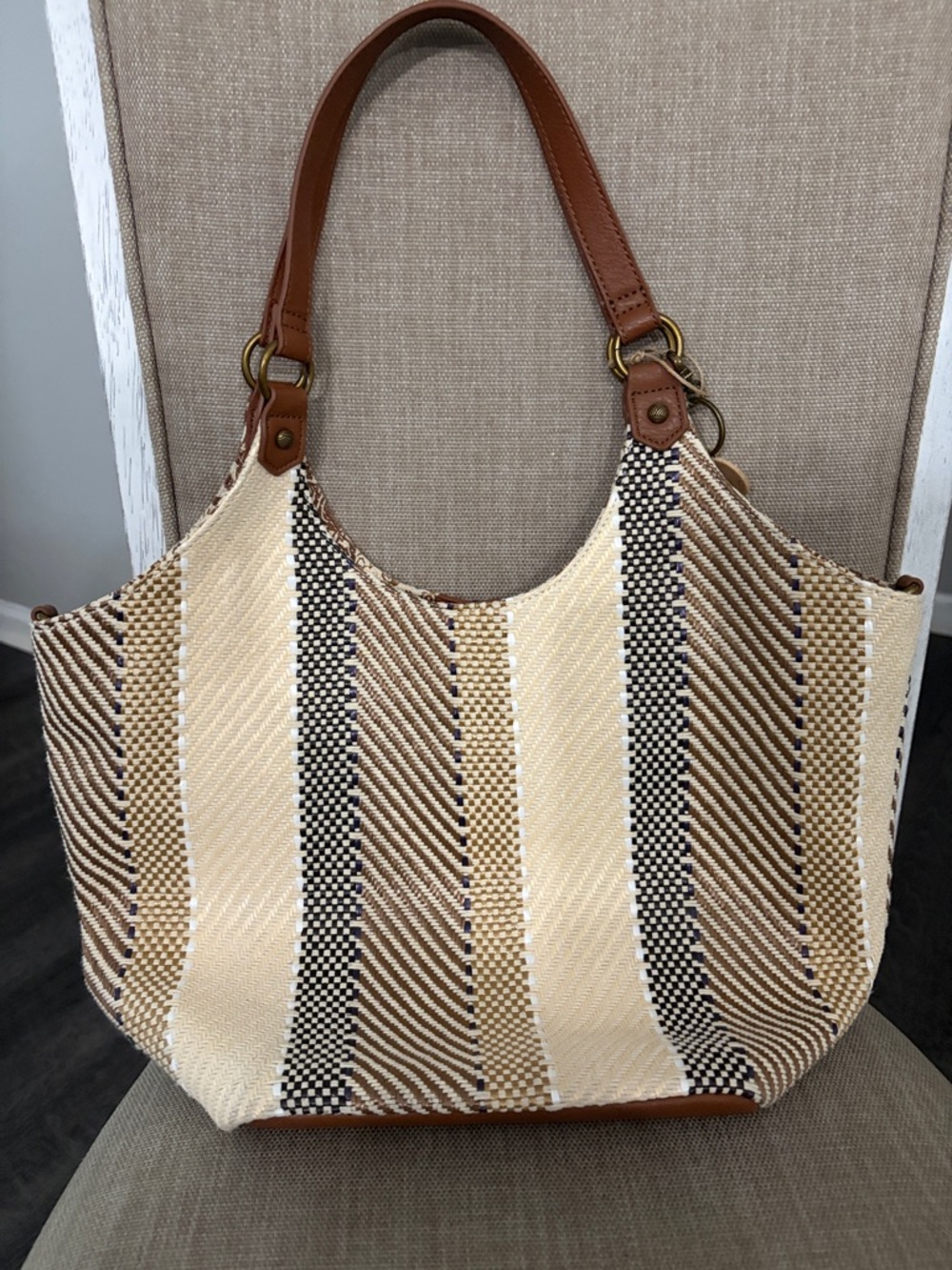 Sakroots Roma Shopper Bag ~ Straw Tobacco Batik Woven Pattern - Picture 4 of 9